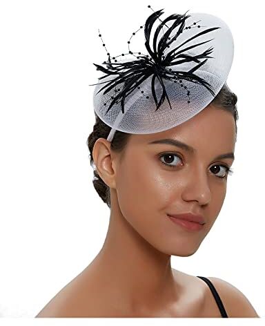 MAYNUO Copricapo da sposa Festa da ballo Copricapo di piume Filato netto Testa a forcina Fiore Squisito cappellino Donna, Fascinators (Color : Black and White, Size : 1)