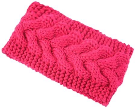 Generic Donne Inverno Fascia Turbanti Maglia Copricapo Ragazza Accessori Per Capelli In Lana Solido Fasce Copricapo Rosa rosso