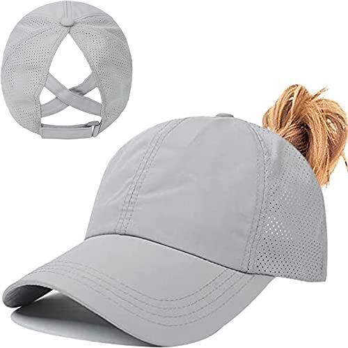 Baynetin Cappello da Baseball da Donna a Coda di Cavallo,Regolabile Traspirante Asciugatura Rapida A Rete ponycap (Grigio Chiaro)