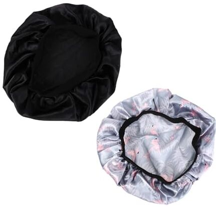 Healeved 2 Pz berretto da notte di seta cura dei allentamento nero silk cap for sleep cuffia doccia tappo bidet cuffia di raso cappello a cerchio largo di notte berretto per