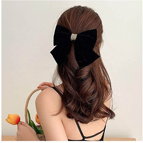 TseenYi Grande Fiocco Di Capelli Velluto Capelli Clip Nero Raso Fiocco Capelli Barrette Bowknot Velluto Fermaglio Capelli Copricapo Inverno Nastro Fiocco Copricapo Accessori Per Capelli Per Donne