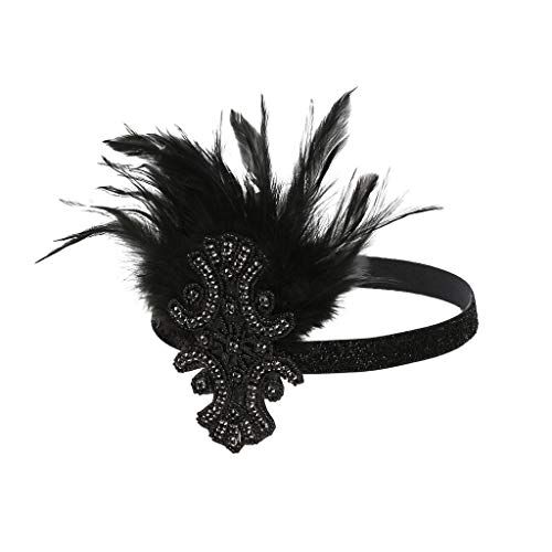 Generico Headpiece Great Prom Gatsby Vintage Headband Headdress Flapper Headband Cerchietti Ragazza (Black, One Size)