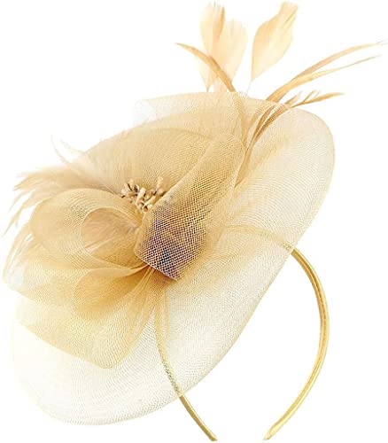 KHYYHA Fascinator da donna, cappello da tè con piume, fascia for velo con fermaglio for capelli, accessori for capelli, fasce for capelli (Color : Beige, Size : Einheitsgr��e)