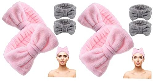 PSVOD 4 pezzi fiocco fascia trucco fascia spa fascia testa turbante fascia trucco polsino spa fasce for capelli lavaggio viso fascia set corallo pile cura della pelle miss sciarpa moda fasce for capelli bel