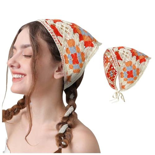 Generic Fasce per capelli da donna in maglia foulard bianco margherita copricapo bandana per capelli vintage hippie fascia cravatta testa fazzoletto boho accessori per capelli lunghi