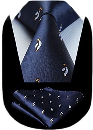 HISDERN Cravatte uomo blu navy Fazzoletto fantasia pinguino Cravatta da matrimonio business elegante cravatta set