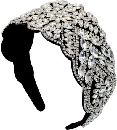 Antique Tessuto di lusso cristallo Hairband barocco classico colorato strass fatti a mano Hairbands (bianco)