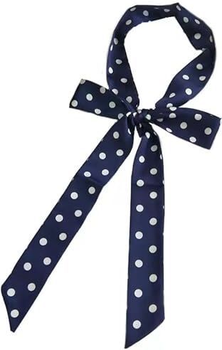 GIMIRO Cintura da donna in raso 5 cm x 195 cm nastro imitato seta lunga sciarpa vestito cintura cappello accessori, Navy Polka Dot 195 x 4 cm, 5cm*195cm