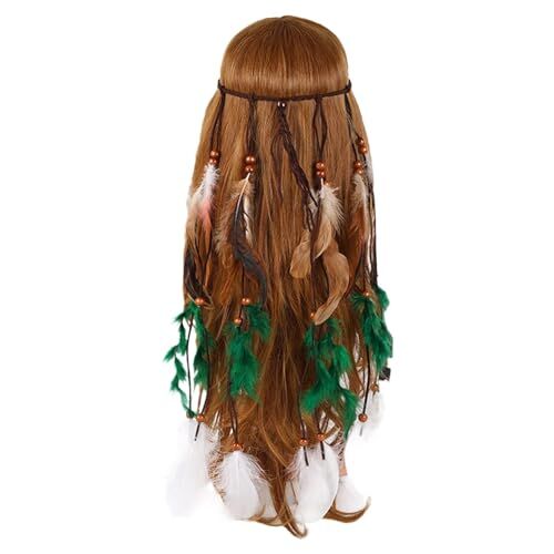 MNRIUOCII Fascia per capelli con piume indiane: boho arcobaleno nappa hippie copricapo tribale, per feste, copricapo per donne e ragazze