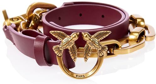 Pinko Love Day Macro Chain H2 Belt V Cintura, R40q_Dark Red-Antique Gold, S Donna