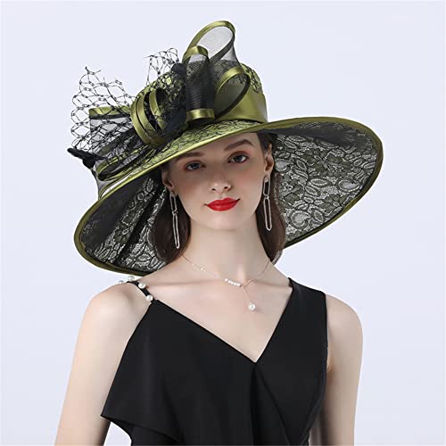 Youllyuu Cappello Derby Tea Party Wedding Organza Hat Donne Fascinator Con Pizzo Grande Fesa Larga Fedora