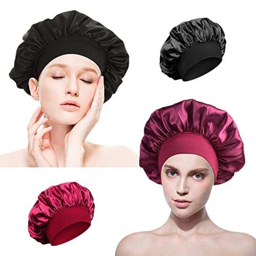 TFSYLISA 2 Pezzi Cuffia Seta Capelli Ricci,Cuffia Capelli Ricci Notte Bonnet,Capelli Cappuccio In Raso,Cappello da Notte per Donne Ragazza Capelli Ricci Cura (A)