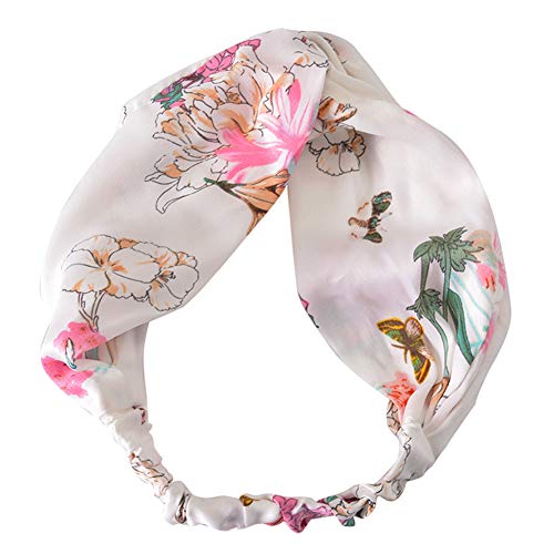 Weiqiao ® Fascia per capelli in tessuto stampato nodo flessibile Headband vintage accessorio elastico per viaggi vacanze donna ragazza (bianco)