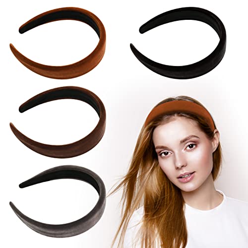 Bekecidi 4 PCS Fasce per Capelli in Velluto Fashion Style Soft Wide Hair Hoop Fascia per Capelli Accessori per Capelli All'aperto per Donne, Ragazze (Caffè scuro+Grigio+Caffè chiaro+Nero)