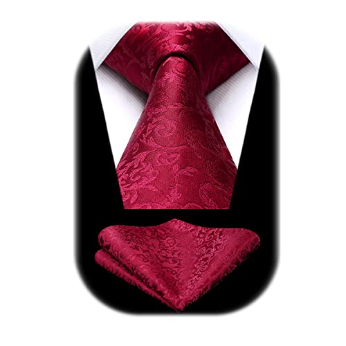 HISDERN Cravatta Bordeaux Paisley Cravatta Uomo Elegante Set Cravatte Seta e Fazzoletto da Taschino Classiche per Matrimonio Festa Lavoro