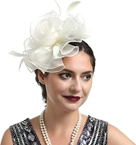 Yinguo Fascia per capelli con turbante annodato da donna, per matrimonio, cocktail, in rete, con piume, per tè, feste, sport, per uomini (beige, taglia unica)