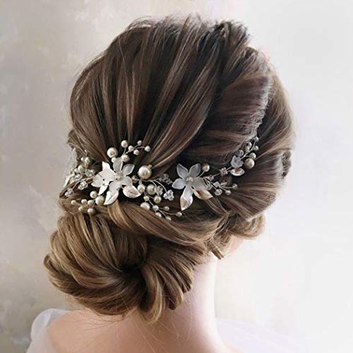 Ushiny Cerchietto per capelli da sposa con fiore e strass, accessorio per capelli per spose e damigelle d'onore (argento)