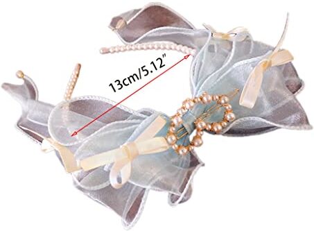 SCUDGOOD Organza Copricapo Elegante Grandi Archi Fascia Peloso Foto Puntelli Perla Hairband Hairband Per Evento Speciale Organza Bow Fascia