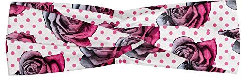 ABAKUHAUS Rosa Polka Dots Fascia per Capelli, Dettagliata Roses Art, Elastico e Morbido per lo Sport e l'Uso Quotidiano per Donna, Rosa scuro Taupe Grey