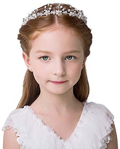 Ideal Swan Fermagli Capelli per Fiore Ragazza Matrimonio Accessori Capelli Fascia Cerchietto Flower Girl Headband Diadema Perla e Cristallo