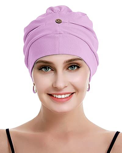 osvyo Bambù Chemo Turbina Donna Cancro Calvizie Cappello Copricapo leggero in Cotone Imballaggio Sigillato, Lilla chiaro, Taglia unica