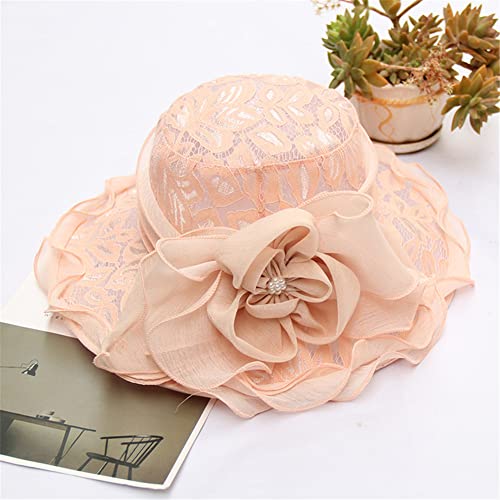 Youllyuu Organza Fascinator Cappello da sole pieghevole Abiti da chiesa da sposa Cappello Derby Cappello in pizzo a tesa larga Fedora Cappelli