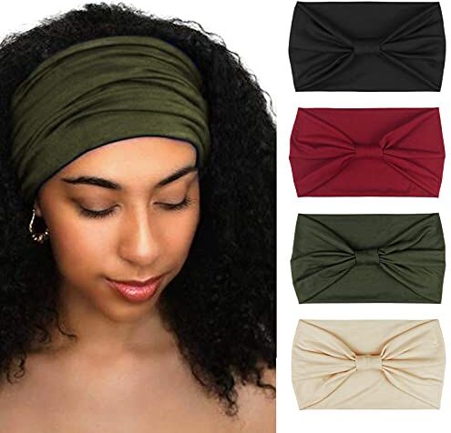 DRESHOW 4 Pezzi Fasce per Capelli Donna Elastica Turbante Fascia Capelli Cerchietti Annodato Fasce Accessori Capelli