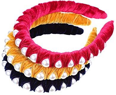 FRCOLOR 3 Pz in Tessuto Di Perle Cerchio Per Ragazza Cerchietto Di Perle Cerchietti Per Elastici in Finta Perla Largo Per Ragazze Ampia Accessori Donna