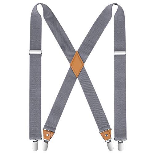 HISDERN Bretelle per uomo con molto forte 4 clip Bretelle Heavy Duty X Style Suspender grigio regolabile