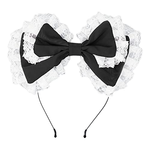 antianzhizhuang Lolitas Cosplay Accessorio per capelli fatto a mano grande fascia carino fiocco frange pizzo cameriera cerchietto per capelli per donne ragazze Lolitas cameriera fascia