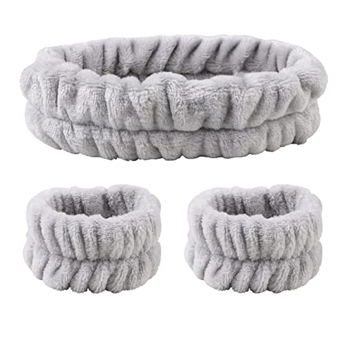 lamphle Facciale Trucco Fascia Colori Solidi Toccando la Pelle Universale Coral Fleece Trucco Viso Fascia Wristband Copricapo Grigio