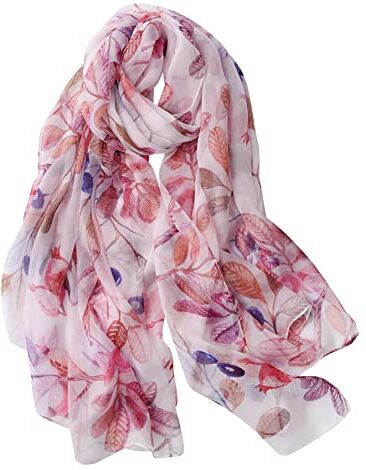 STORY OF SHANGHAI Sciarpa di 100% Seta da Donna Foulard Chiffon con Fantasie Orientale Semi-Trasparente,Mirtillo Rosa