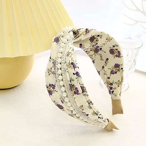 Generic Fashion new hairband stampato tessuto piccola perla fresca catena accessori per capelli fascia dolce giapponese e coreano signore tornante F, cerchietto bianco perla croce