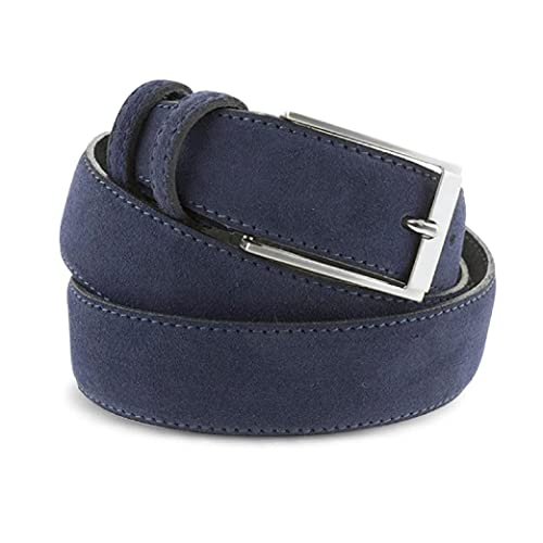 La Bottega del Calzolaio Cintura camoscio Blu Jeans uomo donna 3,5 cm artigianale made in Italy (130 cm (56/58 EU))