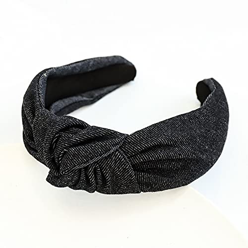 DIXII Denim Tie Knot Hairband Fascia for capelli incrociata for donna Accessori for capelli for ragazze Regalo colorato (Color : Black 2)