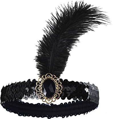 Prosy 1920's Masquerade Feather Headbands Ball Belt Hair Clips Note musicali Crystal Wearing Gatsby Prom Party 20s Headdress per le donne e le ragazze (Nero 2)