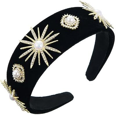 YEAMKE Cerchio da donna in velluto vintage strass bit hoop nero accessori per capelli donna