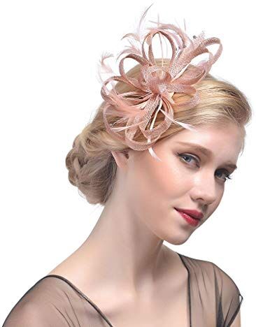 PHILSP Clip Pin Wedding Bridal Fascinator Hat Ruffles Flower Feather Tea Party Women Girls Hair Clip Glitter Strass Vintage Banquet Headwear Champagne