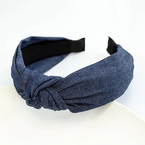 YJzhAHanG Fascia for capelli, fasce for capelli, fascia for capelli da donna Casual Blu Nero Denim Fascia for capelli Centro Nodo Copricapo Turbante Accessori classici for capelli for adulti (Color : Dark blue