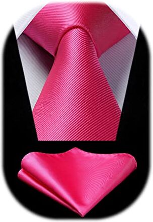 HISDERN Cravatta da uomo 3,3" rosa caldo e fazzoletto da taschino Set cravatta da lavoro formale per feste di matrimonio per uomo Colore multiplo