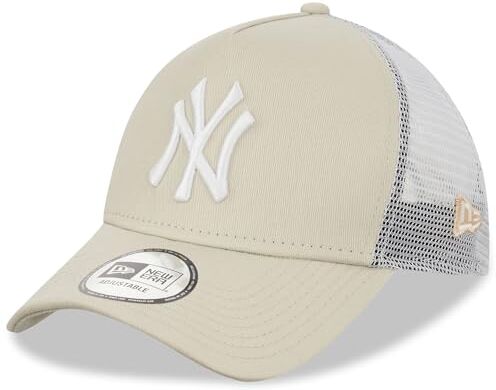 New Era New York Yankees MLB League Essential Beige Bianco A-Frame Berretto da Camionista Regolabile