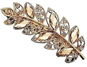 ERICAT Accessori for capelli Bellezza Donna Fermaglio for capelli Foglia Cristallo Lega Strass Fascia for capelli (Color : Champagne, Size : One size)