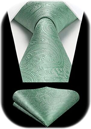 HISDERN Cravatta Uomo Verde Salvia Elegante Set Cravatta e Fazzoletto Paisley Cravatte con Pochette Floreale per Matrimonio Festa Lavoro