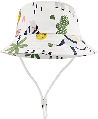 FenFang Cappello da Sole Bambino Bambina a Tesa Larga, Berretto Pescatore Neonato Estivo, Cotone Bucket Hat, Fisherman cap da Cartone Dinosauro Spiaggia 1 2 3 4-8 Anni (1-2 Anni, Beige)