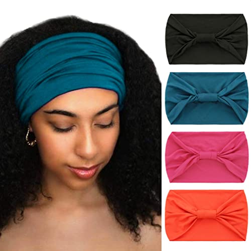 PMVRTHQV Fasce per capelli africane annodate nere yoga sport fascia larga elastica per la testa sciarpa per donne e ragazze (confezione da 4) (colore: verde, arancione, nero, rosa)