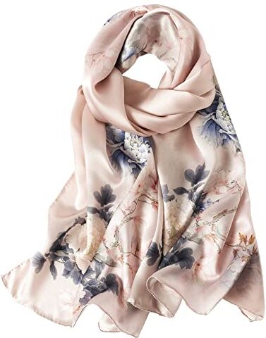 STORY OF SHANGHAI Sciarpa di 100% Seta Charmeuse da Donna Foulard a Raso con Fantasie Orientale.Rosa