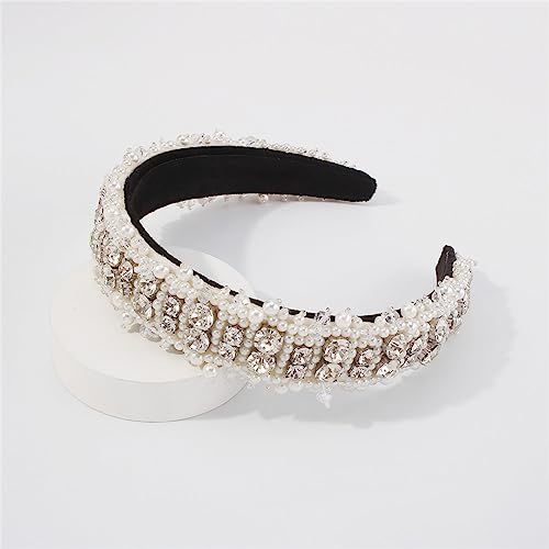 Youllyuu Moda strass fiore perla fascia ampia lato superiore nodo solido fascia per capelli turbante accessori per capelli per le donne bianco 1