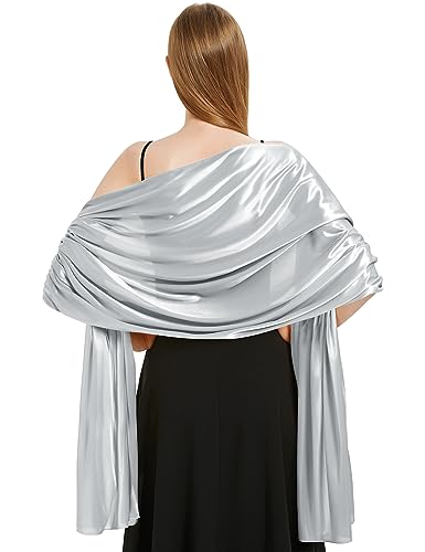 Vijamiy Stola Donna Cerimonia Raso Chiffon,Elegante Cerimonia Scialle Oro Argento Colorato Da Sera Utilizzare Per Matrimonio,Festa,Matrimonio,Regalo(Argento)