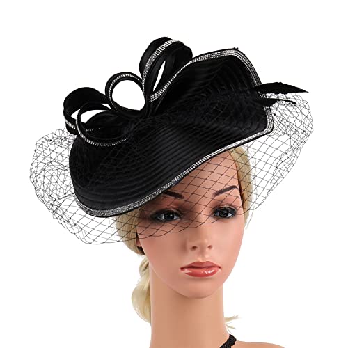 Youllyuu Derby Cappelli Per Le Donne Velo Fascia Tè Party Cappelli Kentucky Raso Strass Fascinator Chiesa Cappelli