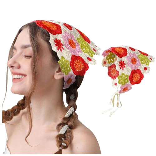 Generic Fasce per capelli da donna in maglia foulard bianco margherita copricapo bandana per capelli vintage hippie fascia cravatta testa fazzoletto boho accessori per capelli lunghi